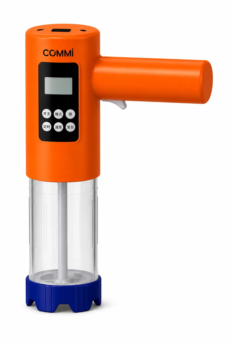 COMMI Sauce Machine Model A — battery-powered portion-control sauce dispenser with digital display and 300ml bottle