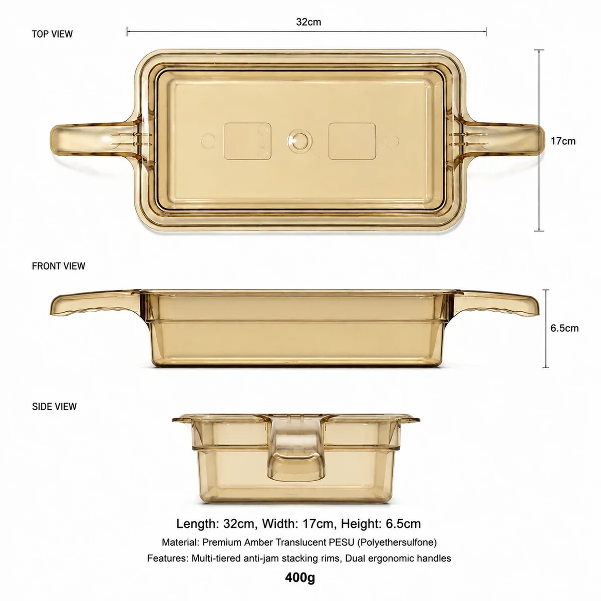Double-Handle PESU High-Heat Food Pan detail 1